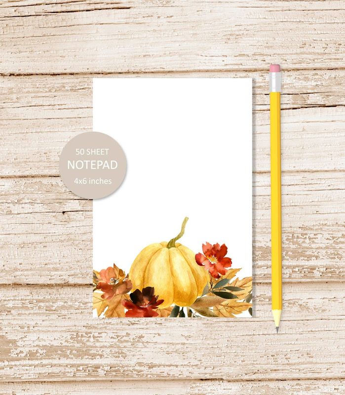 pumpkins autumn leaves flowers notepad . watercolor pumpkin note pad . autumn fall stationery . stationary | 4x6 inches