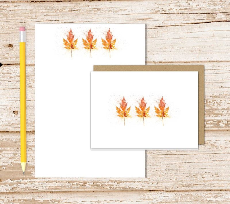 autumn leaves stationery set . watercolor fall notepad + note card set . notecards note pad . leaf nature, fall stationary gift set