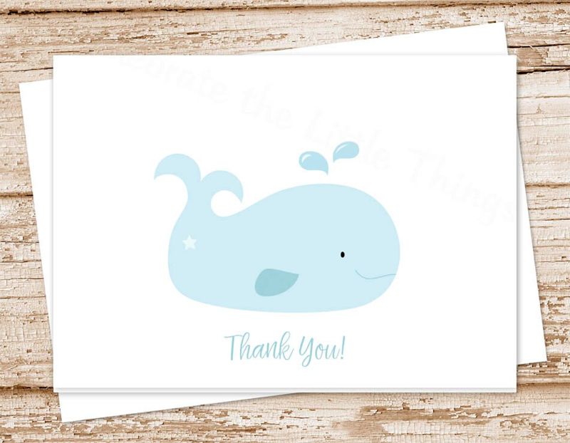 baby boy whale thank you cards . blue whale . baby shower . folded cards . new baby stationery . nautical . birthday . set of 10