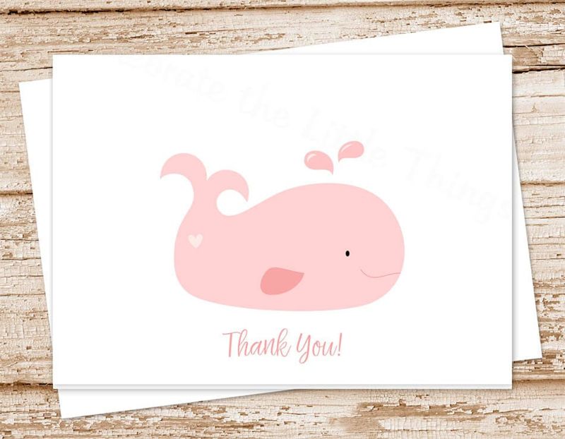 baby girl whale thank you cards . pink whale . baby shower . folded cards . new baby stationery . nautical . birthday . set of 10