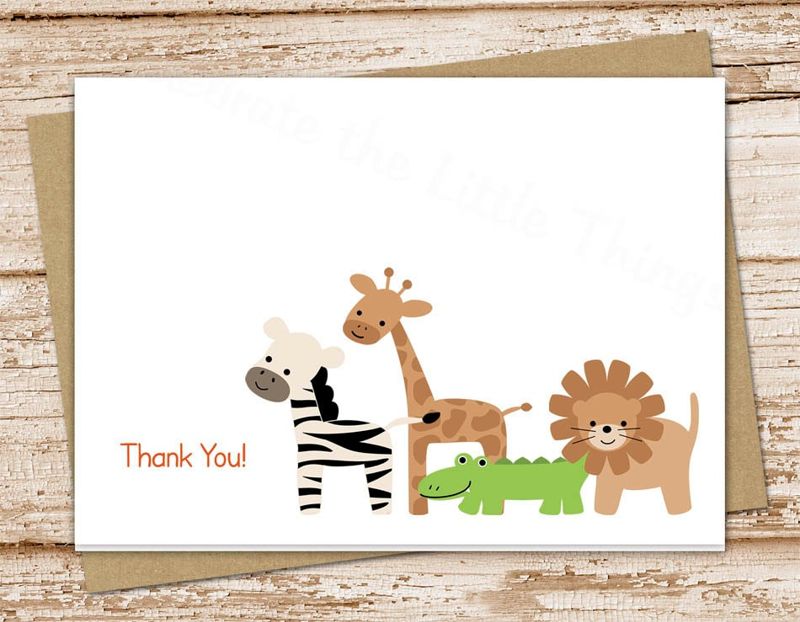 baby thank you cards . safari animals . folded note cards . notecards . jungle stationary . zebra lion giraffe alligator . set of 10
