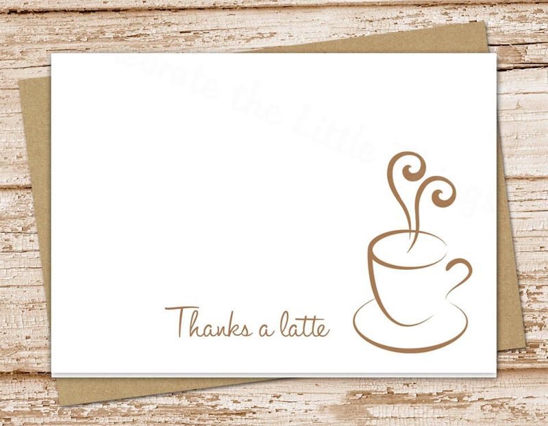 coffee thank you cards . thanks a latte . folded stationery stationary . coffee cup . set of 10