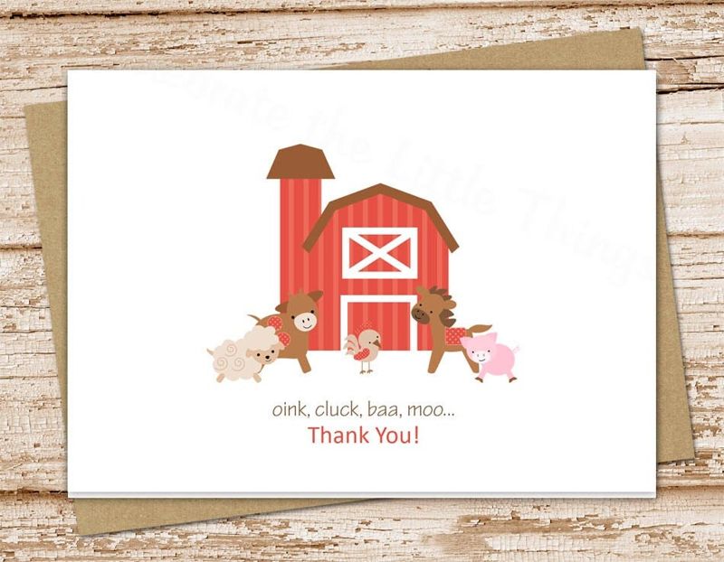 farm kids thank you cards . folded note cards . farm notecards . cow horse barn barnyard stationery . set of 10