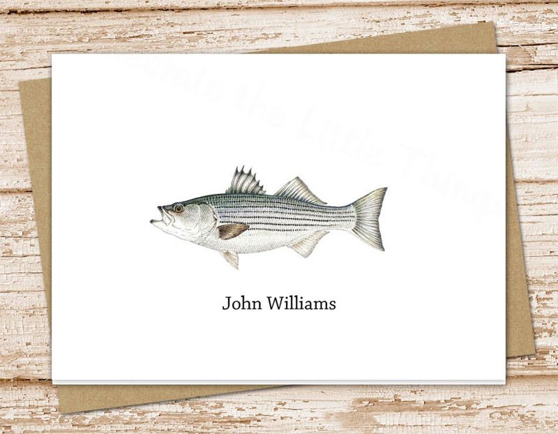 fish note cards, striped bass notecards . fishing, fisherman gift, outdoors . folded blank cards . set of 10
