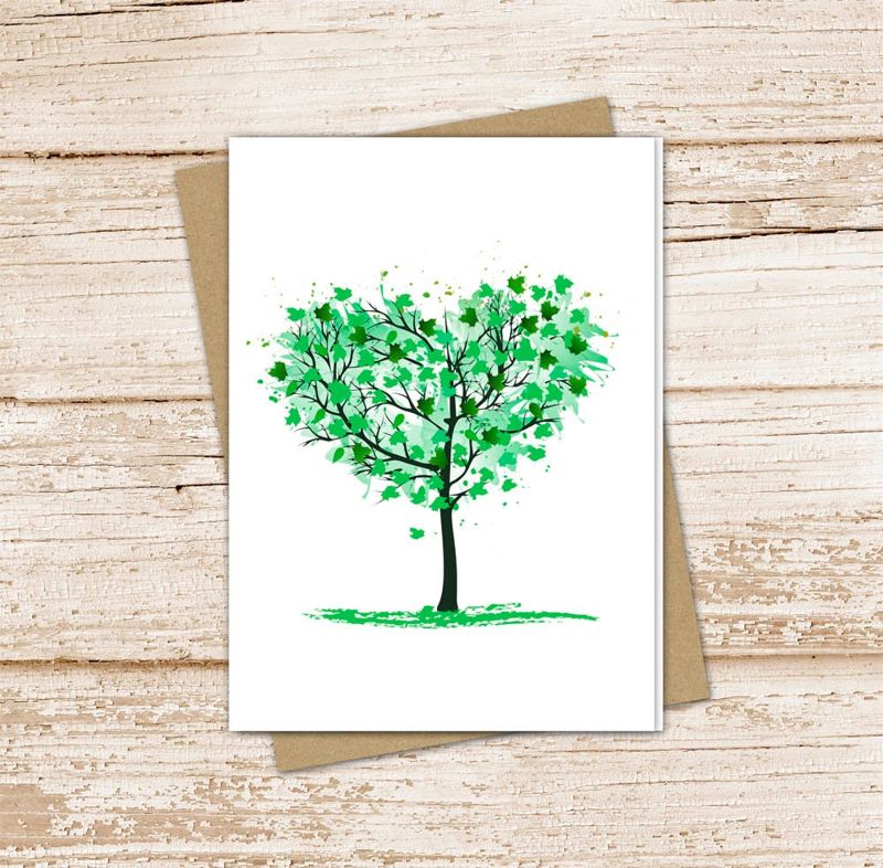 four seasons tree card set .  heart tree note cards . love for all seasons . blank cards notecards . folded stationery stationary . set of 8
