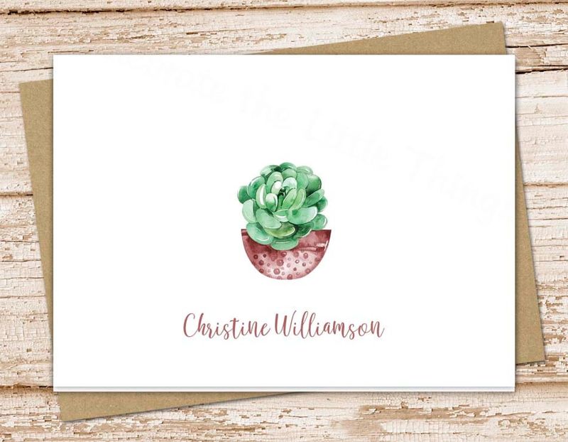 succulent note cards, notecards set . watercolor succulent stationery . thank you . plant note cards . folded stationary . set of 10