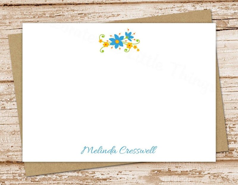 Blue and Yellow Flowers Flat Note Card Set