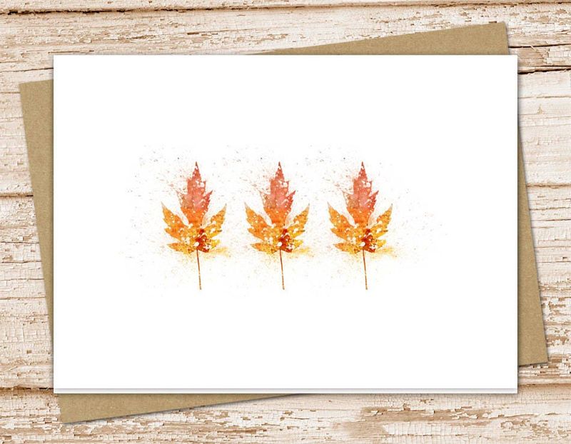 autumn leaves blank cards . greeting cards . note cards, notecards . watercolor . folded stationery stationary