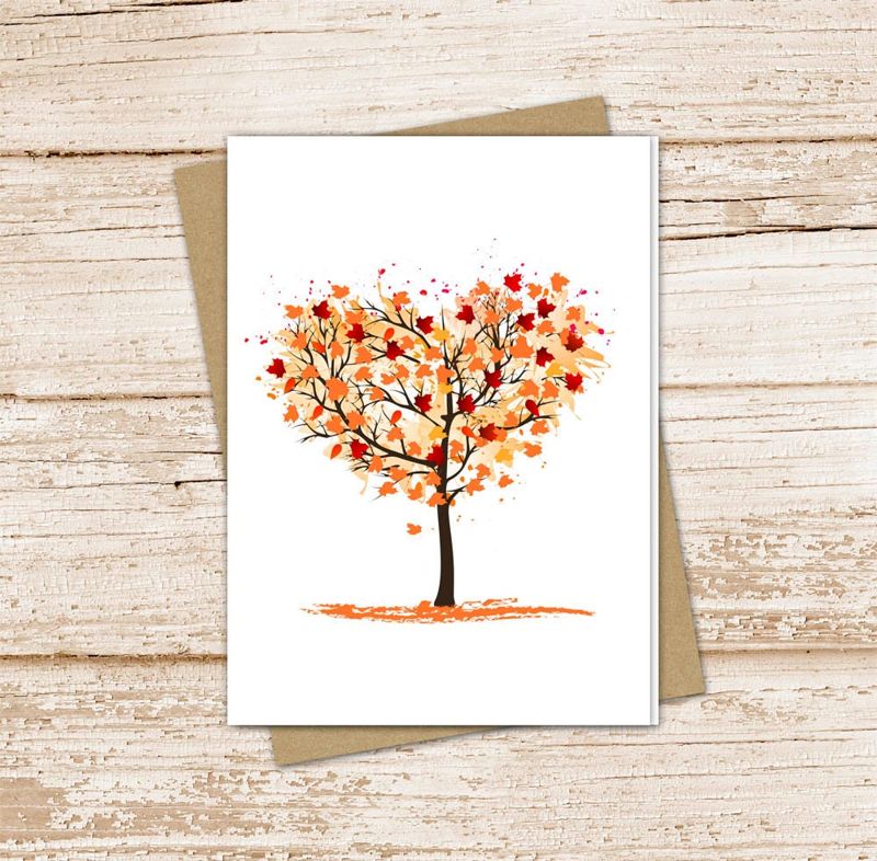 autumn tree card set . season tree note cards . love for fall . orange leaves . blank cards notecards . folded stationery, stationary