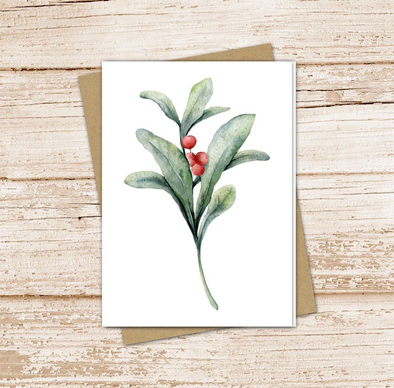 berry branch card set .  watercolor berries note cards . winter berry sprig . blank notecards . folded stationery . thank you notes