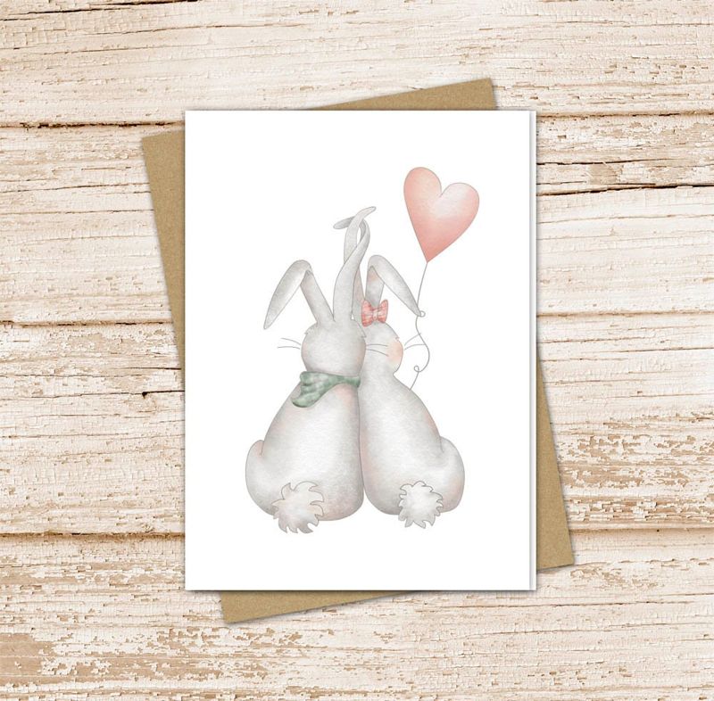 bunnies in love card set . watercolor bunny note cards .  spring, Easter, valentines day , . blank cards notecards . folded stationery