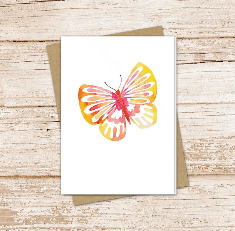 butterfly card set .  watercolor note cards . pink yellow insect nature . blank cards notecards . thank you . folded stationery stationary