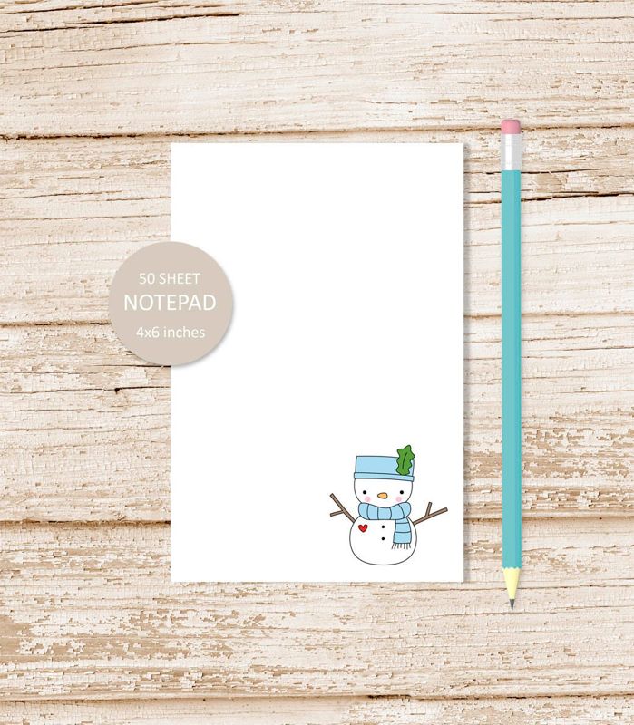 snowman notepad .  snowman note pad .  winter, cute blue snowman stationery | 4x6 inches