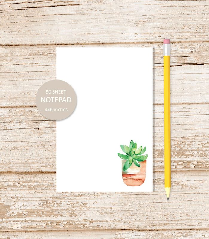 succulent notepad . watercolor succulent note pad . cactus, potted plant, nature stationery . stationary | 4x6 inches