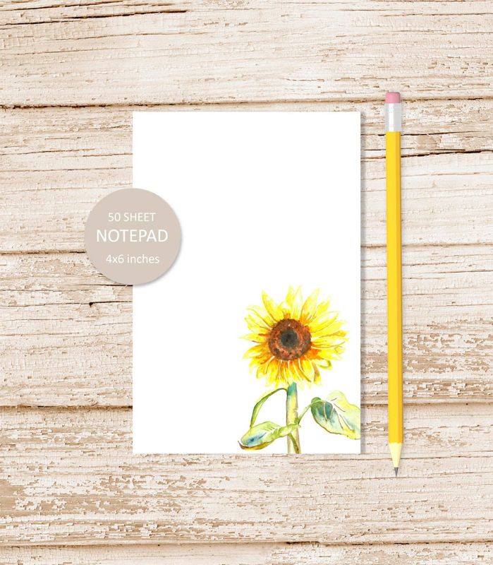 sunflower notepad . watercolor sunflower note pad . floral, flowers stationery . stationary . botanical, garden, fall | 4x6 inches