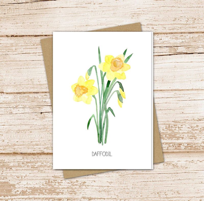 daffodil card set . watercolor flowers . march birth month . floral note cards . botanical nature garden . blank cards, folded stationery