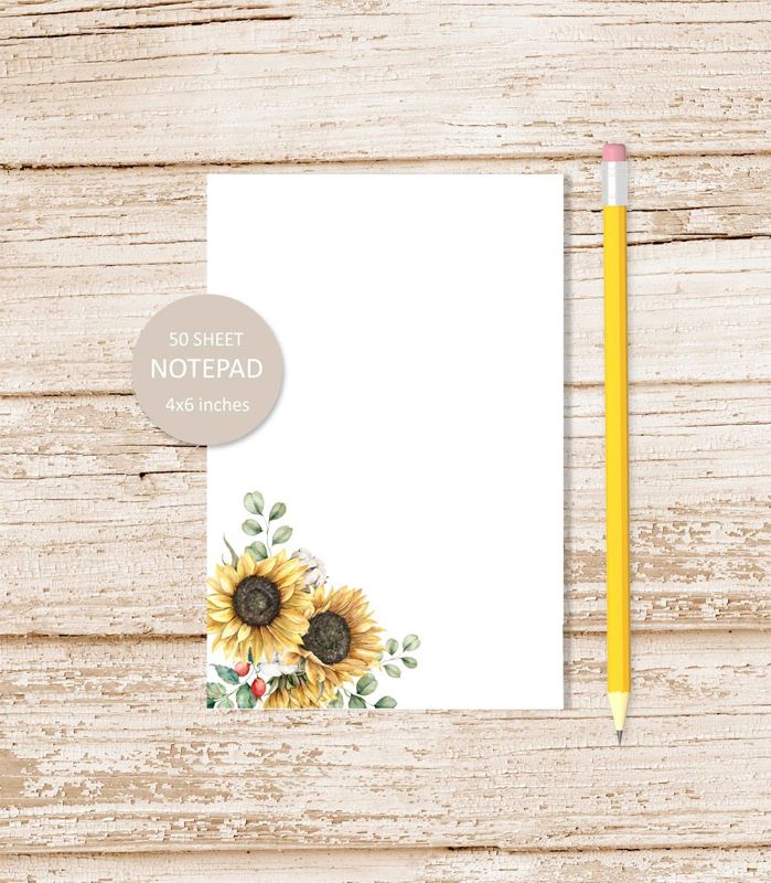 sunflowers cotton notepad . watercolor sunflower note pad . dogrose fruit . autumn fall . stationery | 4x6 inches