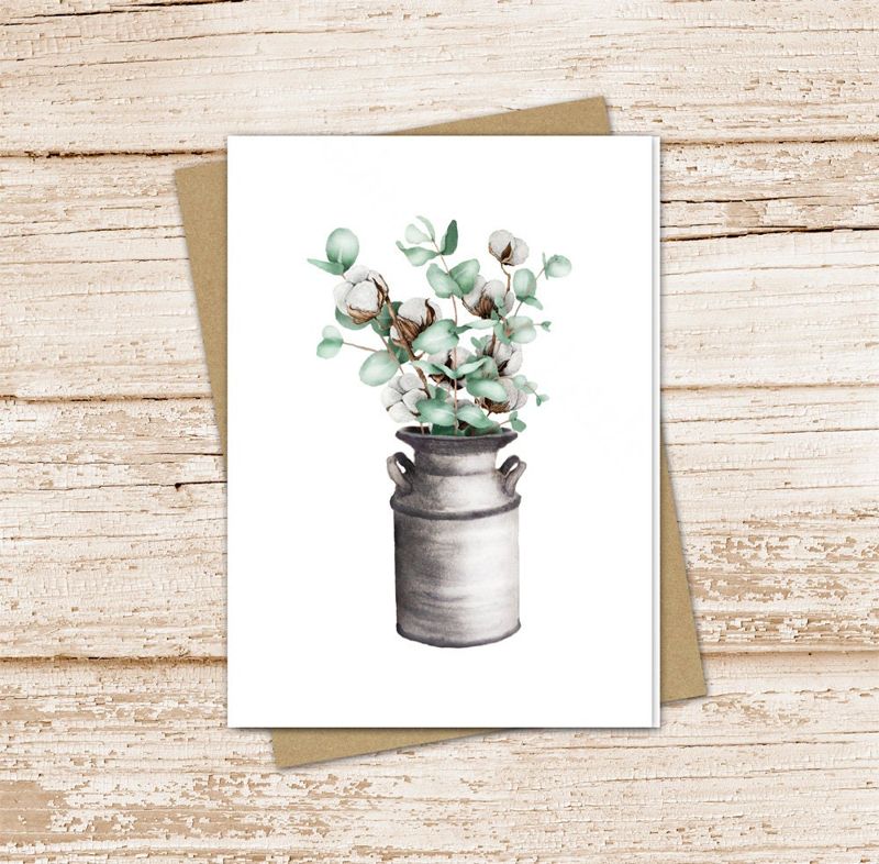eucalyptus cotton card set .  watercolor note cards . milk jug farmhouse blank note cards, notecards . folded stationery stationary set