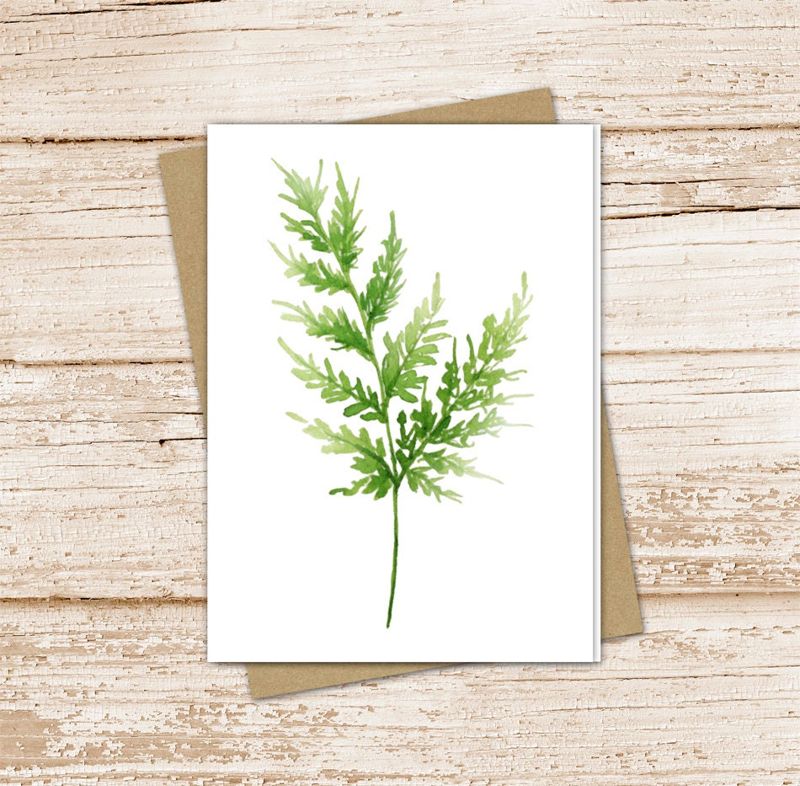 fern leaf card set .  watercolor fern note cards . nature outdoors. blank cards notecards . folded stationery, stationary