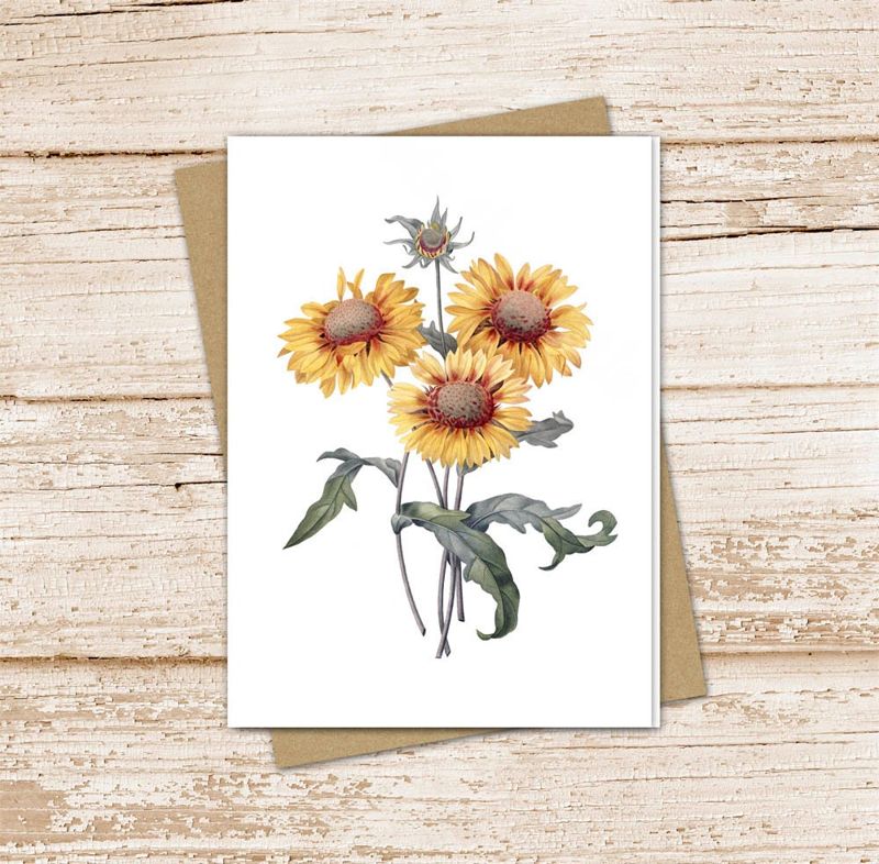french sunflowers card set . watercolor sunflowers note cards . floral flower botanical . blank notecards . folded stationery stationary