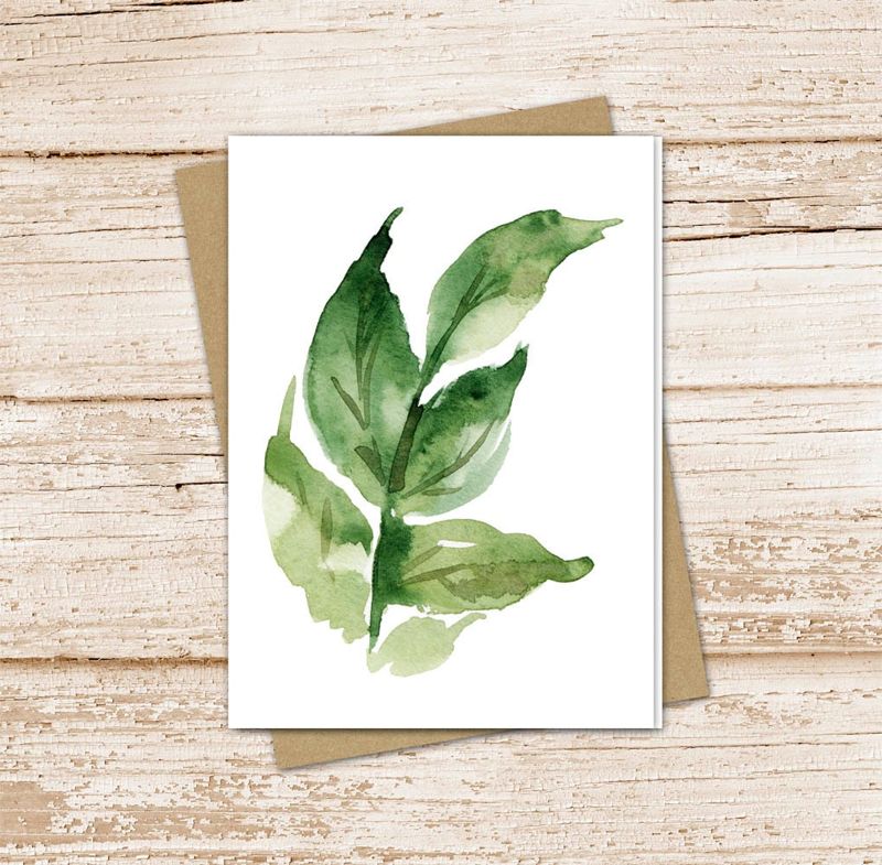 green leaf card set .  watercolor greenery note cards . leaves , nature. blank cards . notecards . folded stationery . stationary set