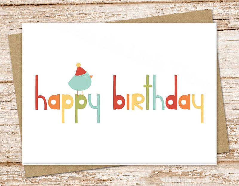 happy birthday card set . birthday words . birthday bird . birthday greeting cards . cute, whimsical . folded cards