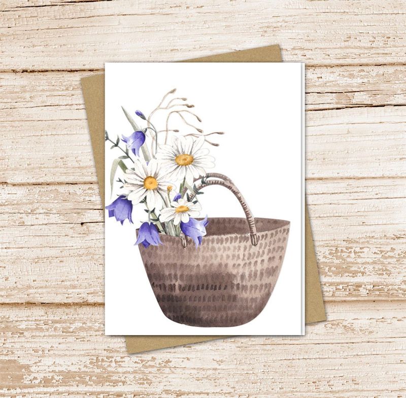 meadow flowers basket card set .  watercolor flowers note cards . wildflowers . floral, botanical . blank cards . folded stationery