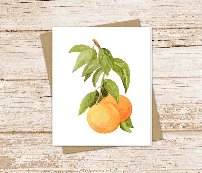 oranges card set .  watercolor orange branch note cards . citrus fruit nature. blank note cards . folded stationery . stationary set