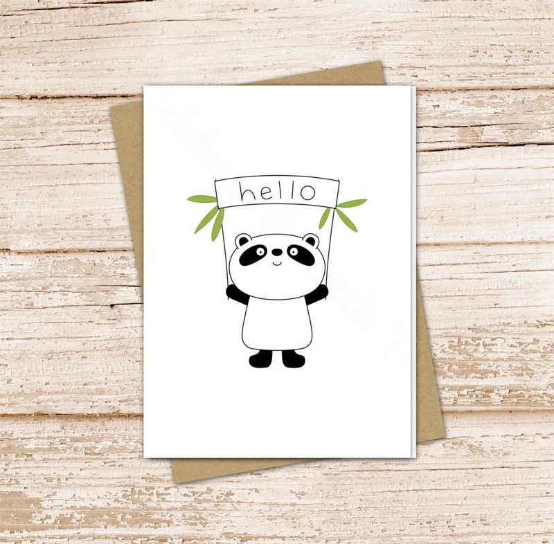 panda card set . panda bear note cards . cute hello blank cards notecards . folded stationery stationary set