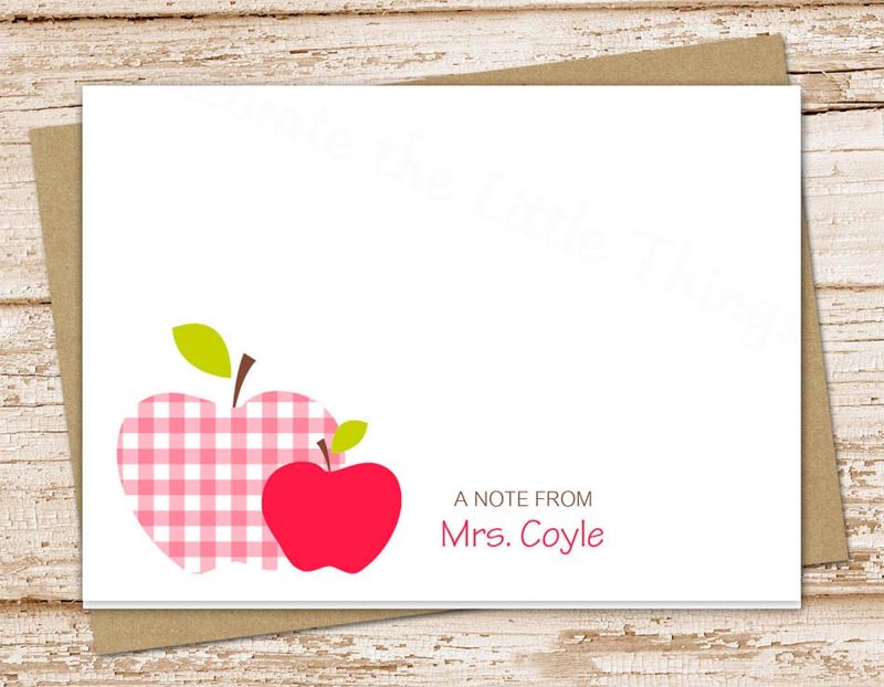 apple personalized note cards . notecards . gingham, plaid apple . teacher stationery . folded stationary cards . teacher gift . set of 10