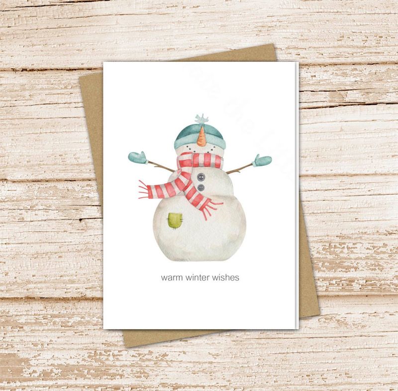 snowman card set .  watercolor snowman note cards . warm winter wishes . blank note cards . folded stationery . stationary set