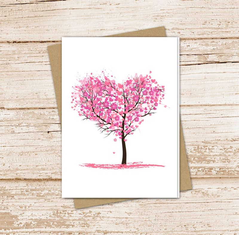 spring tree card set .  season tree note cards . love for spring . pink flowers . blank cards notecards . folded stationery, stationary