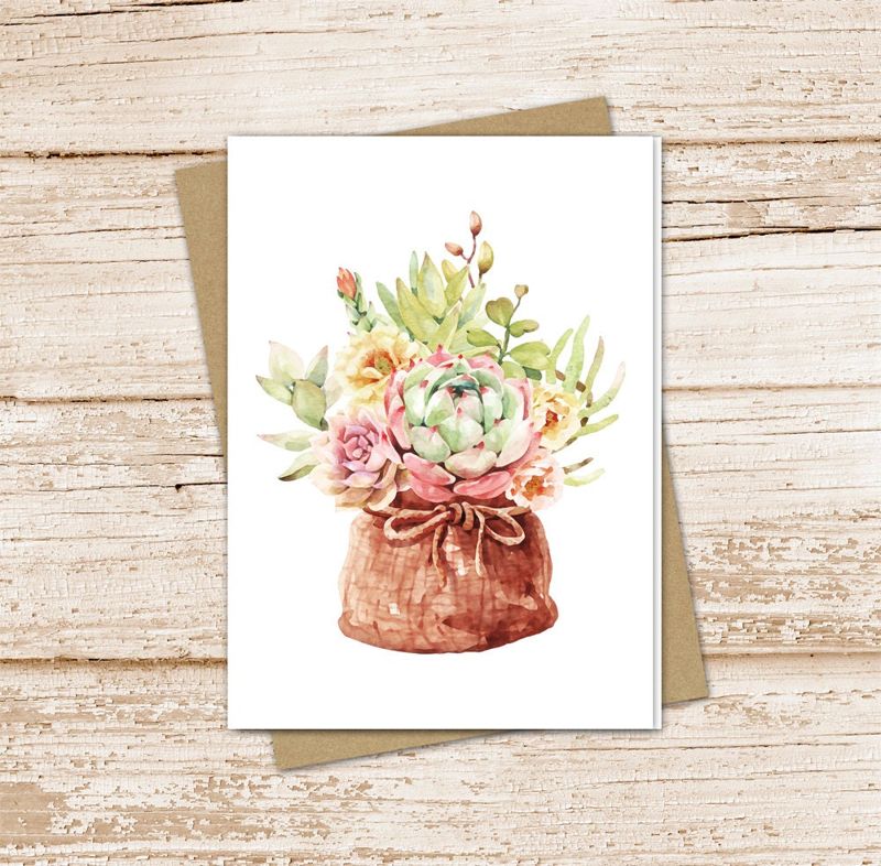 succulent burlap card set .  watercolor succulents cards . floral, nature . blank note cards . folded stationery stationary set