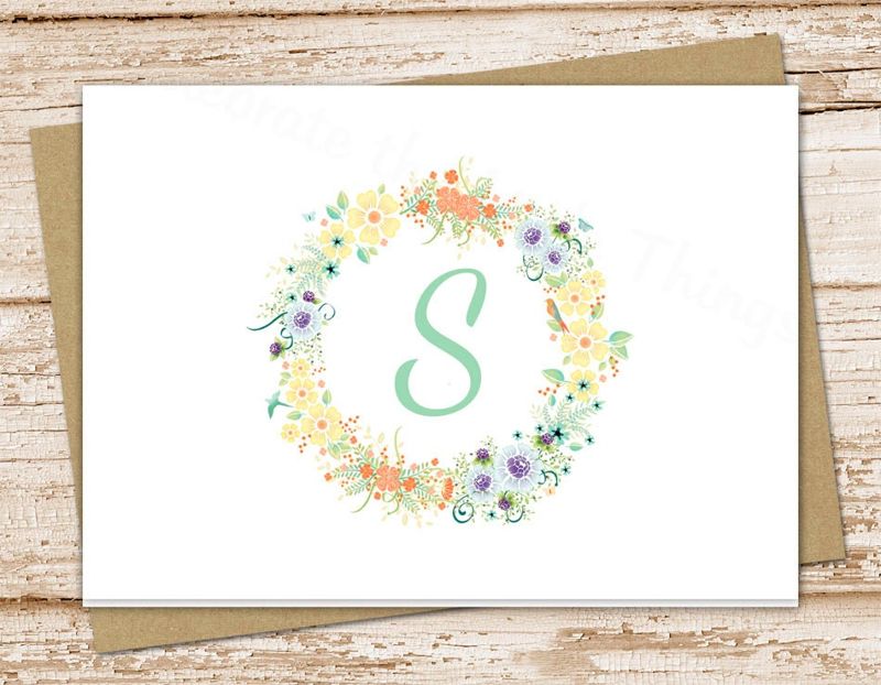 personalized stationery set . floral initial notepad + note card set . wreath . womens notecards note pad . botanical stationary gift set
