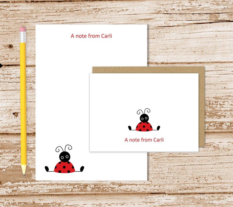 personalized ladybug stationery set . red ladybug notepad + note card set . notecards note pad . girls stationary set gift set