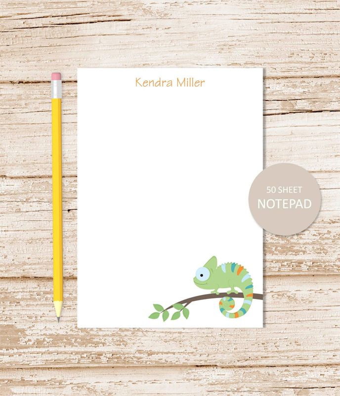 personalized notepad . CHAMELEON . notepad . blue or green . reptile, lizard note pad . personalized stationery . nautical stationary