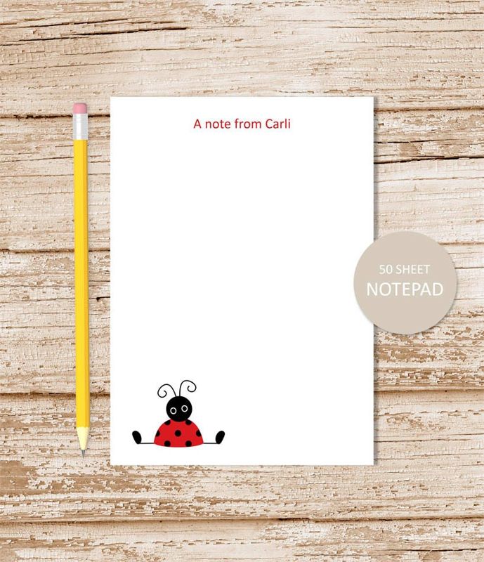 personalized notepad . RED LADYBUG note pad . personalized stationery . girls stationary gift