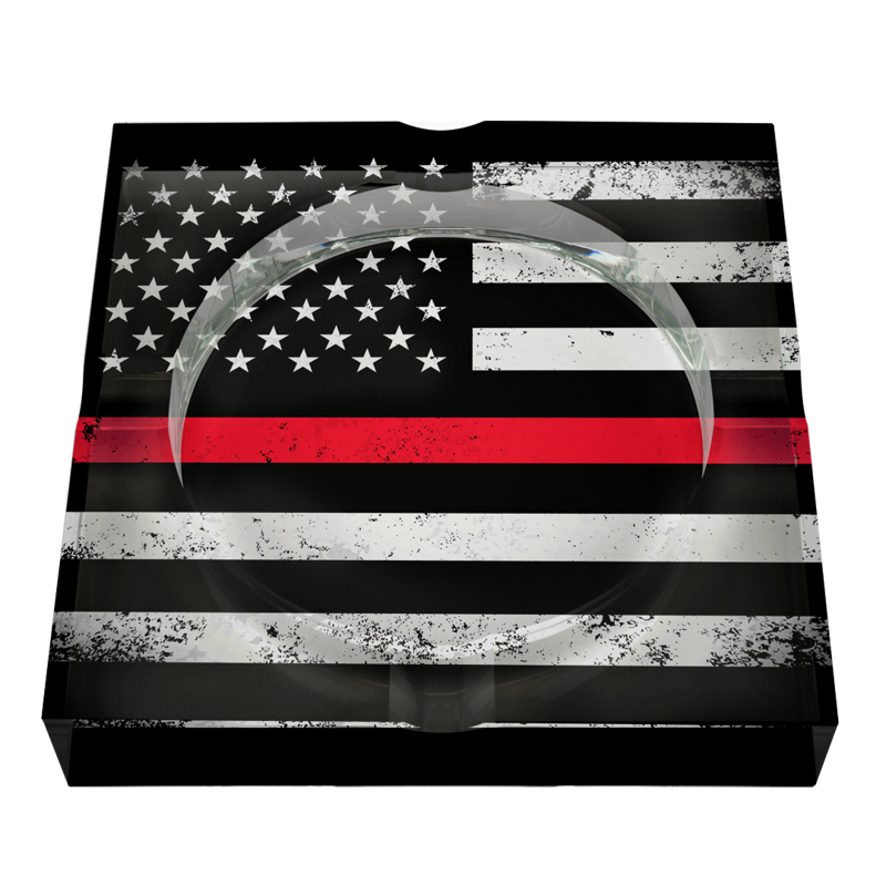 Custom Flag Crystal Ashtray - Blue Line, Red Line, and Military Flag Blue