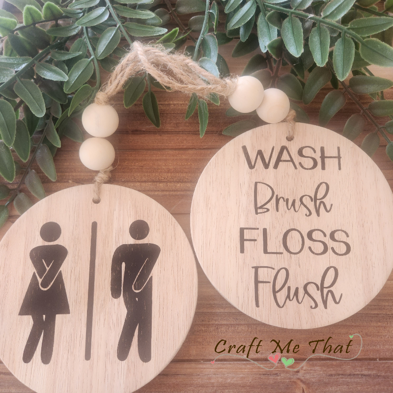 Bathroom - Round Wooden Wall Art Sign