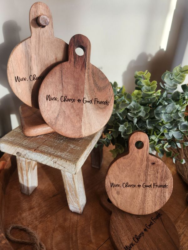 Wood Coaster Set - Wine, Cheese and Friends