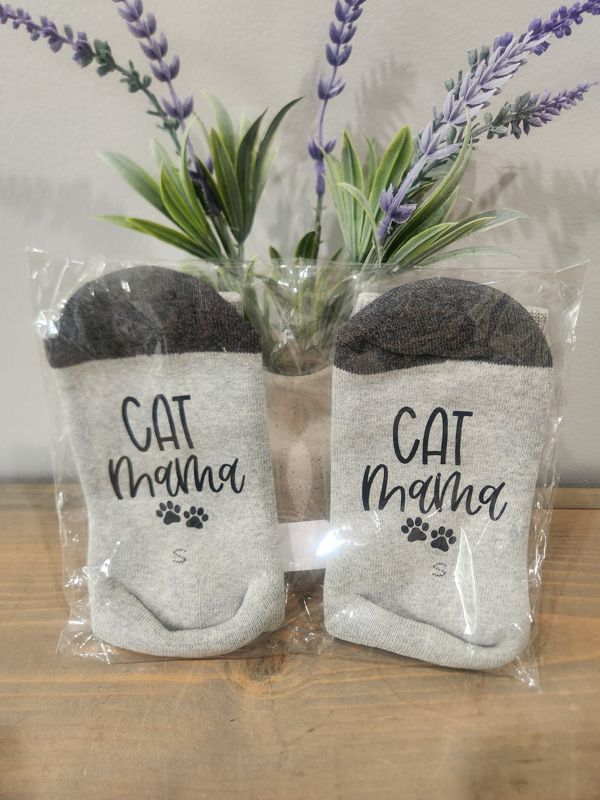 ADULT FUN SOCKS - CAT MAMA - GRAY