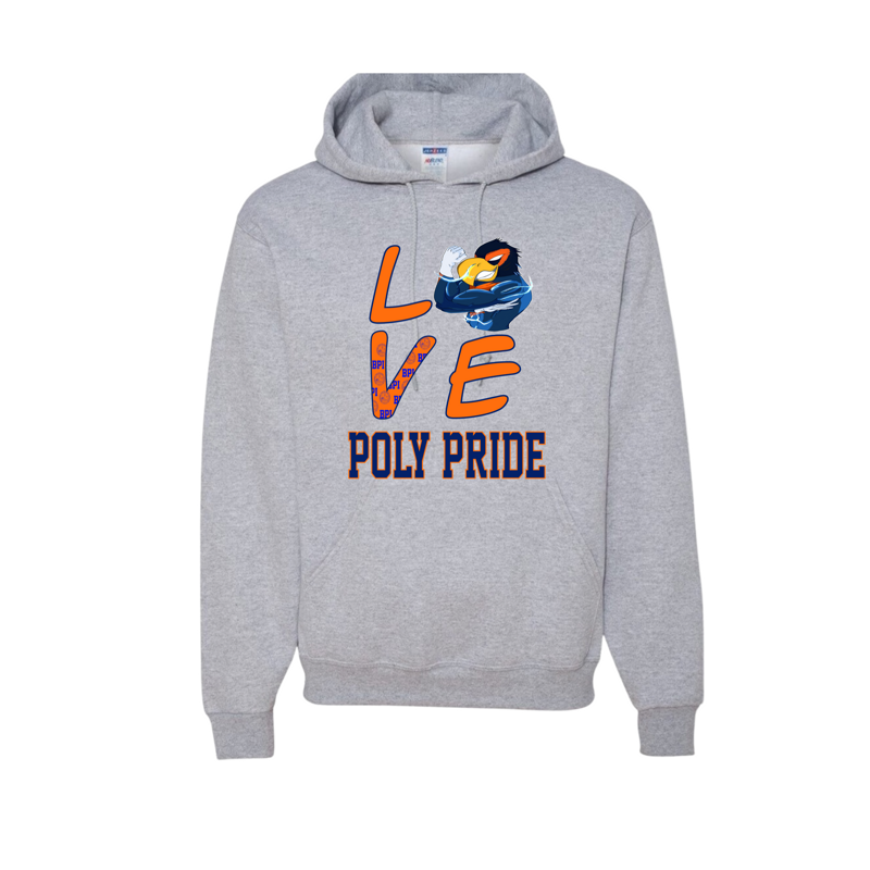 Grey Orange Poly Love Hoody