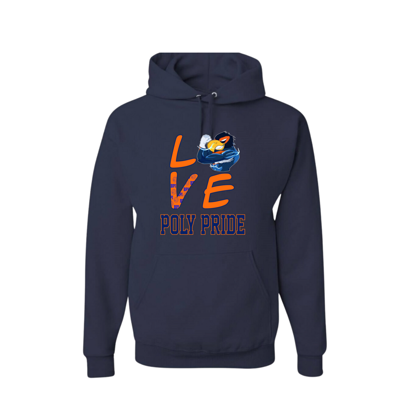 Navy Orange Poly Love Hoody