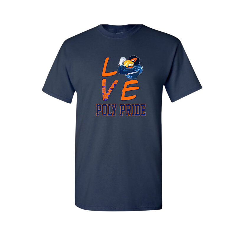 Navy Orange Poly Love Shirt