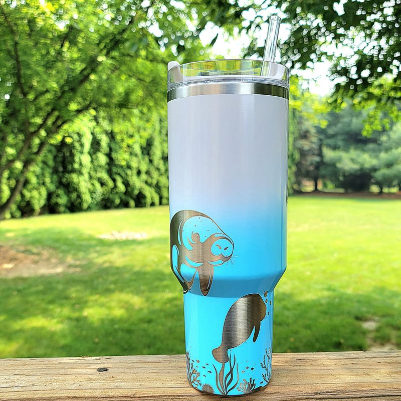 Manatee Stanley, Engraved 40 oz Tumbler, Ocean Stanley, Engraved Full Wrap, Stanley Sea, Quencher H2.0, **FREE KEYCHAIN** (30oz Charcoal H2.0, Manatee Only)