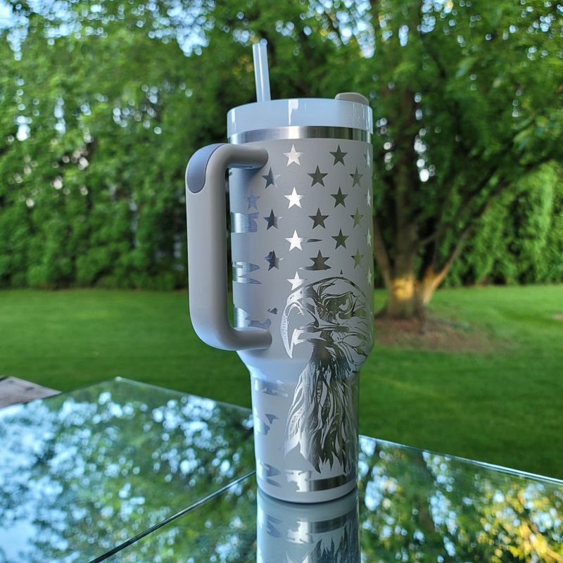 Patriot Liberty Tumbler, Military Engraved Stanley, Liberty Design, American Flag Stanley, Eagle Stanley, Statue of Liberty Stanley (30oz Fog H2.0, Liberty Only)