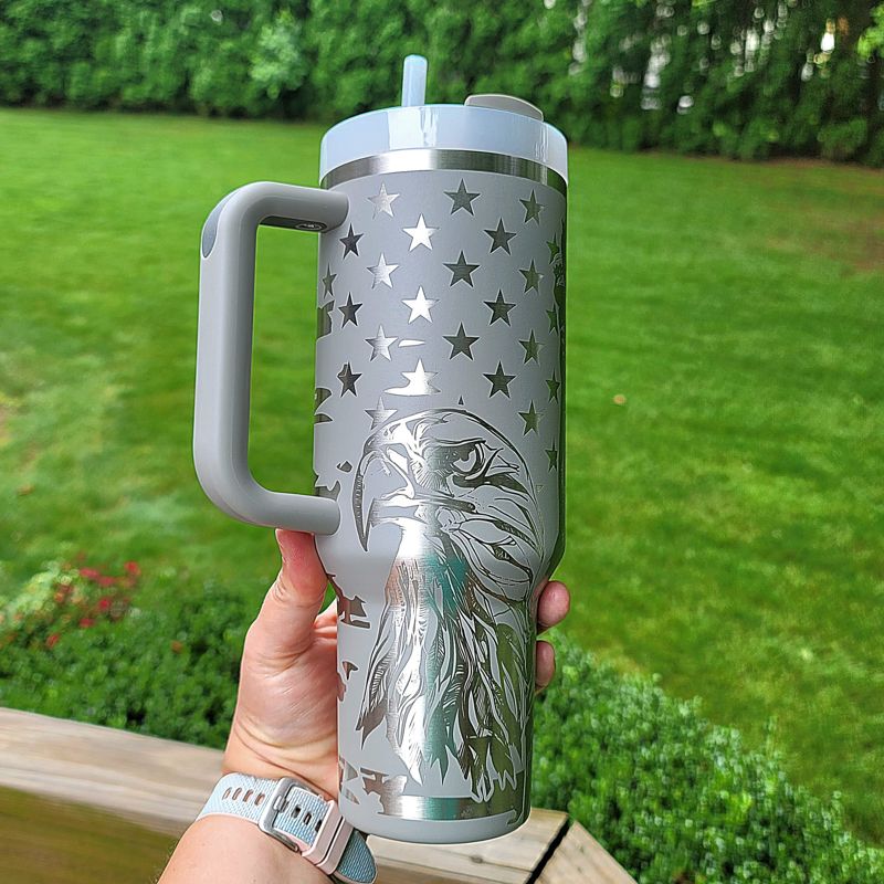 Patriot Liberty Tumbler, Military Engraved Stanley, Liberty Design, American Flag Stanley, Eagle Stanley, Statue of Liberty Stanley (30oz Fog H2.0, Liberty Only)