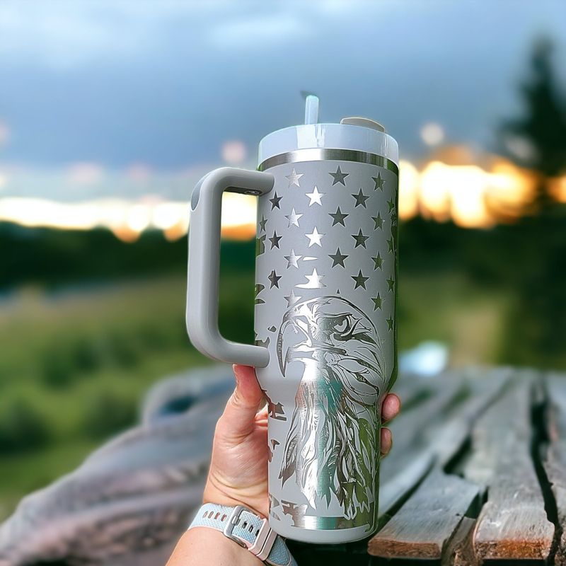 Patriot Liberty Tumbler, Military Engraved Stanley, Liberty Design, American Flag Stanley, Eagle Stanley, Statue of Liberty Stanley (30oz Fog H2.0, Liberty Only)