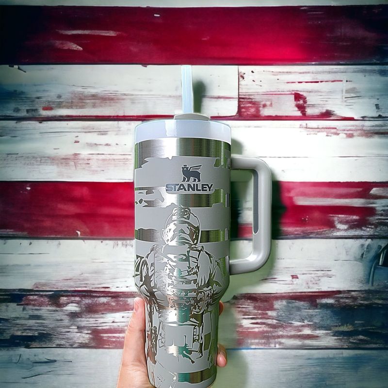 Patriot Liberty Tumbler, Military Engraved Stanley, Liberty Design, American Flag Stanley, Eagle Stanley, Statue of Liberty Stanley (30oz Fog H2.0, Liberty Only)