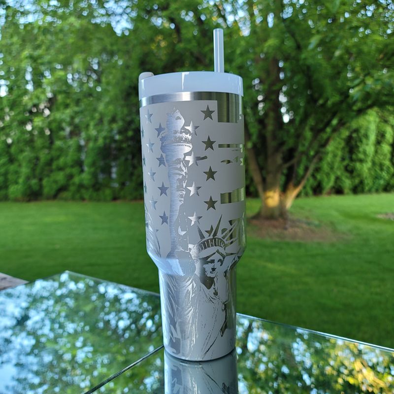 Patriot Liberty Tumbler, Military Engraved Stanley, Liberty Design, American Flag Stanley, Eagle Stanley, Statue of Liberty Stanley (30oz Fog H2.0, Liberty Only)